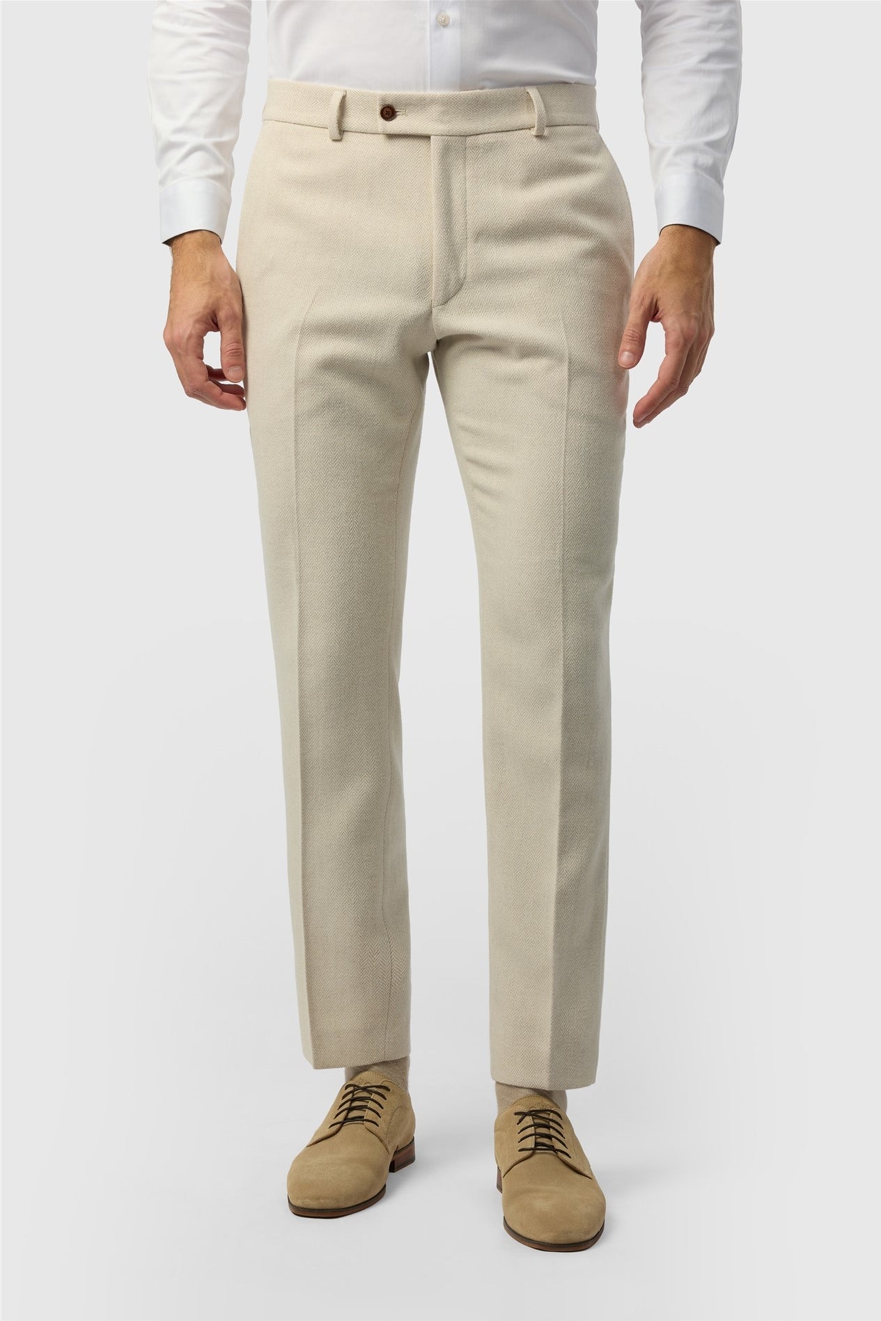 Ecru Herringbone Men's Suit Trousers Main image