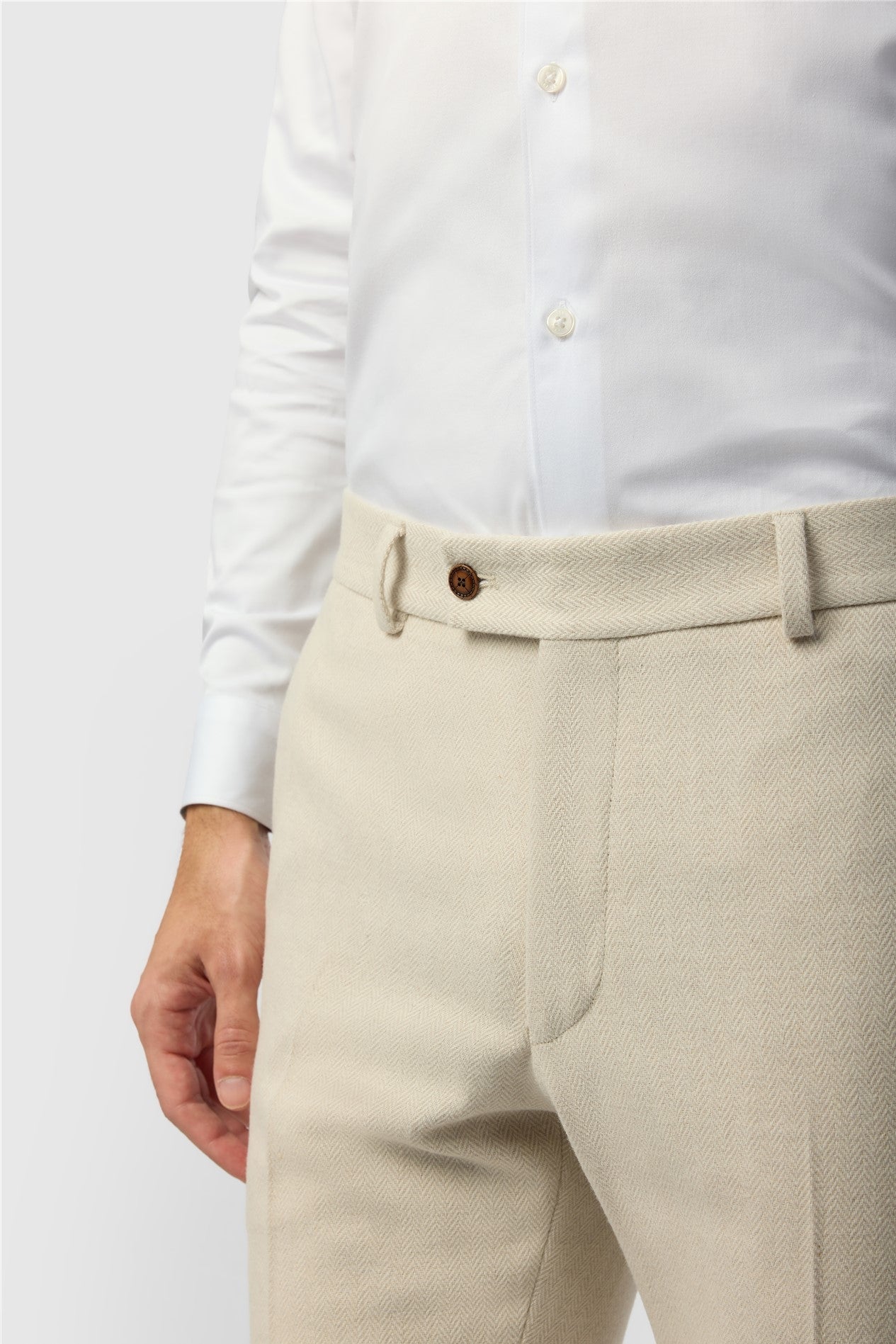 Ecru Herringbone Men's Suit Trousers Secondary image