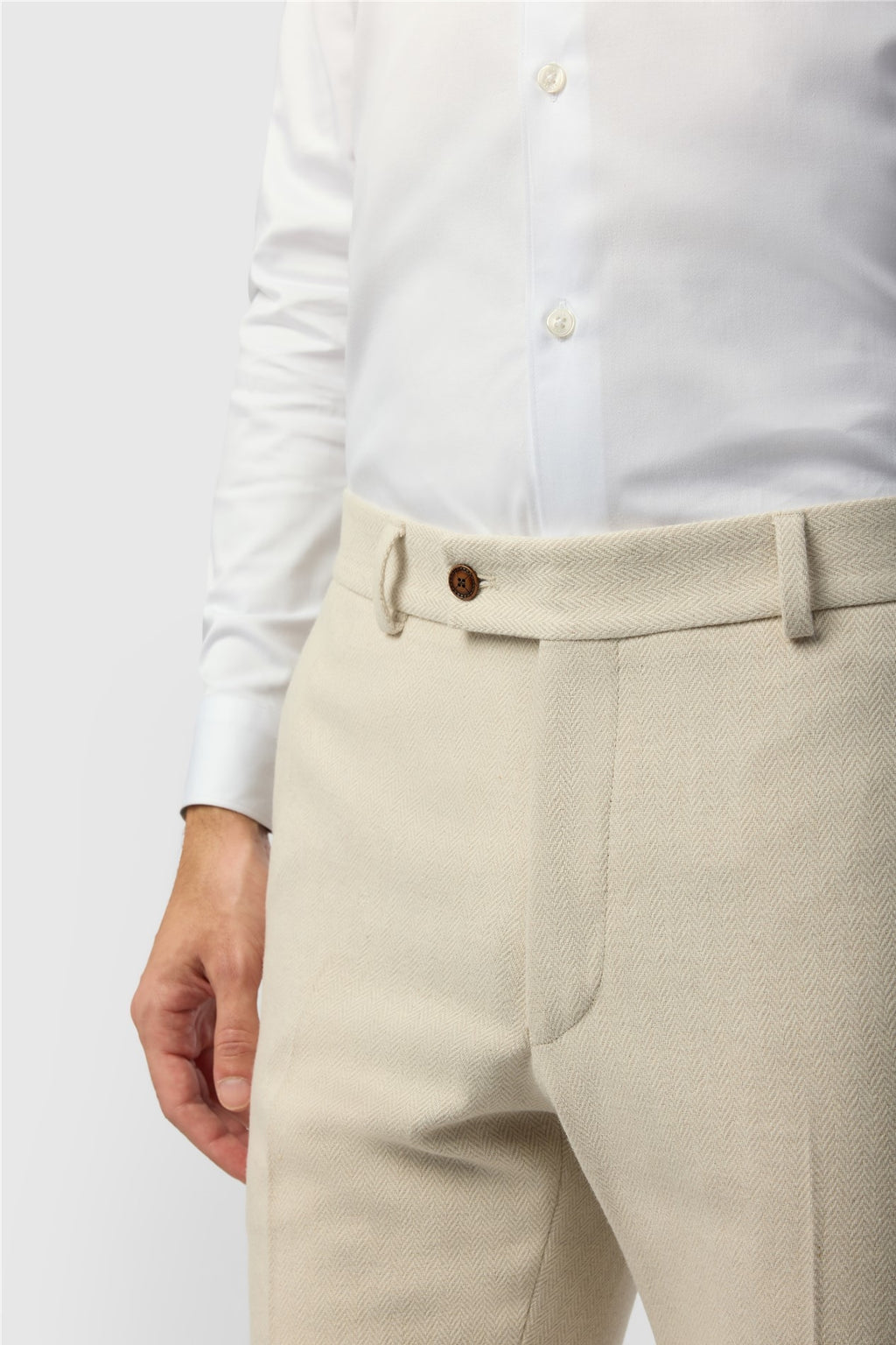 Ecru Herringbone Men's Suit Trousers