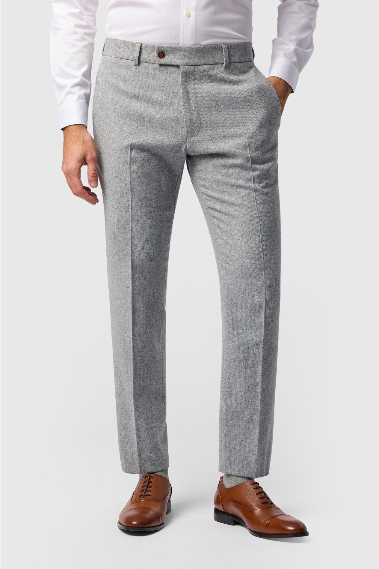 Light Gray Herringbone Men's Suit Trousers Main image