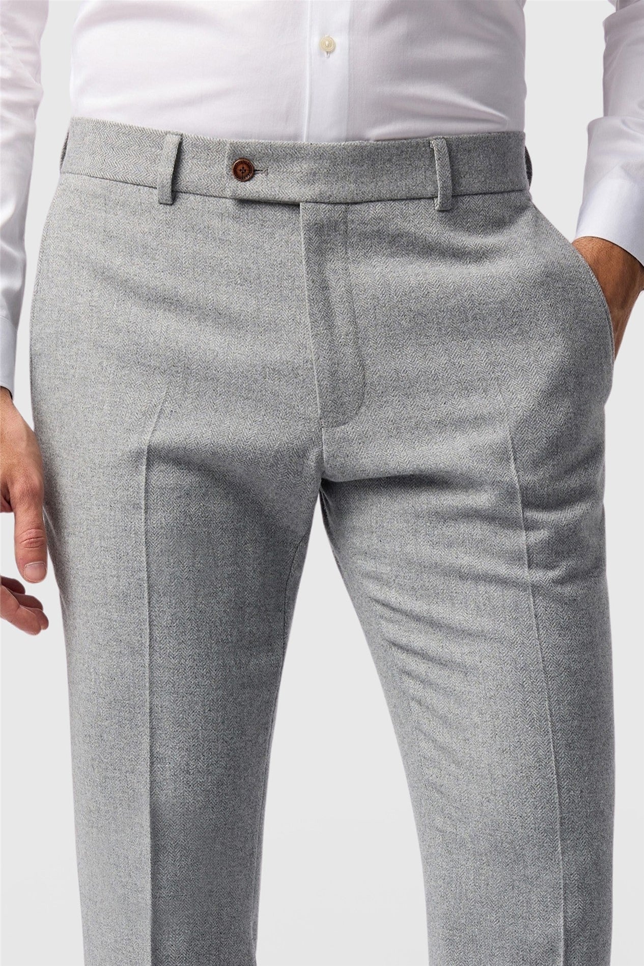 Light Gray Herringbone Men's Suit Trousers Secondary image