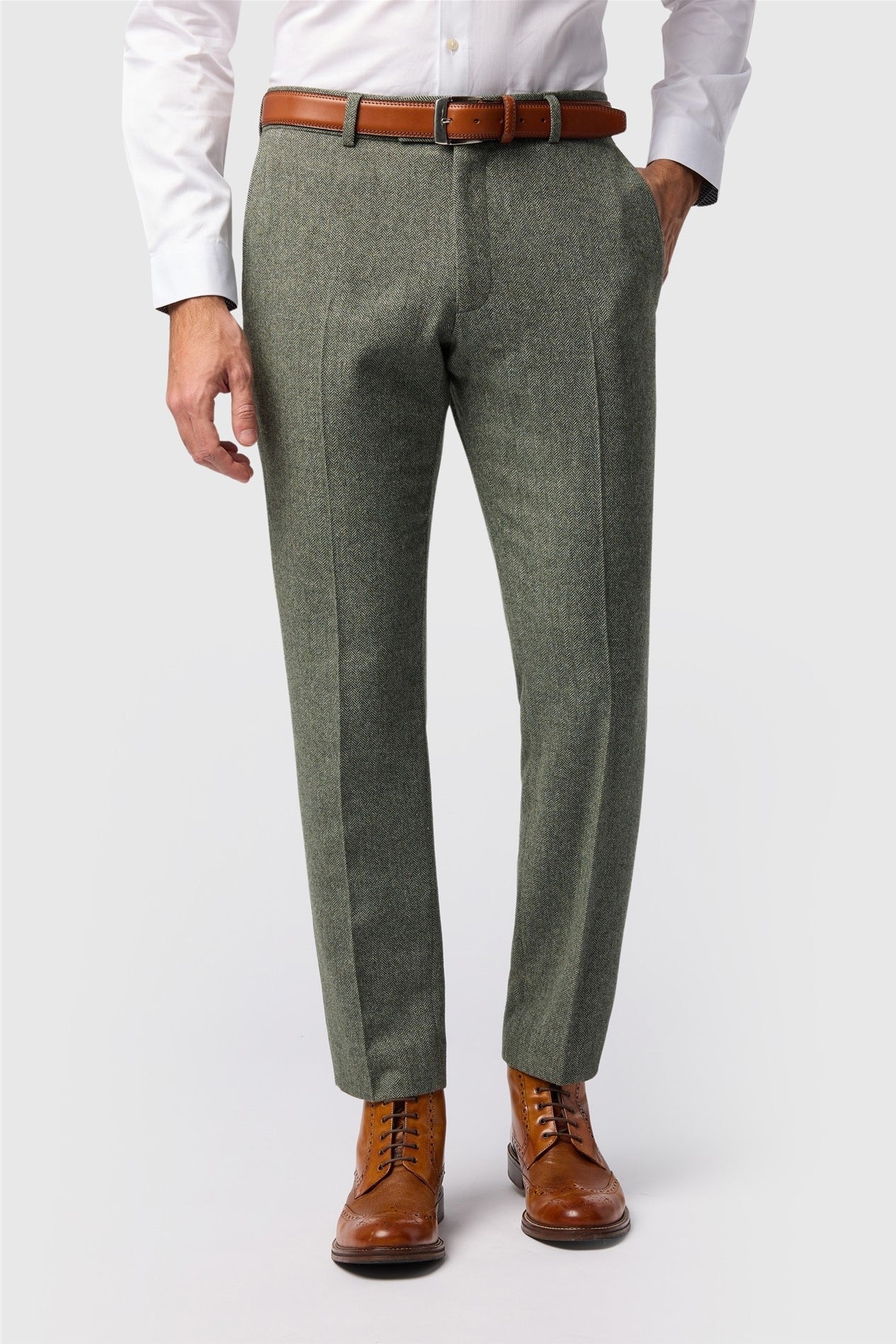Sage Green Herringbone Men's Suit Trousers Main image