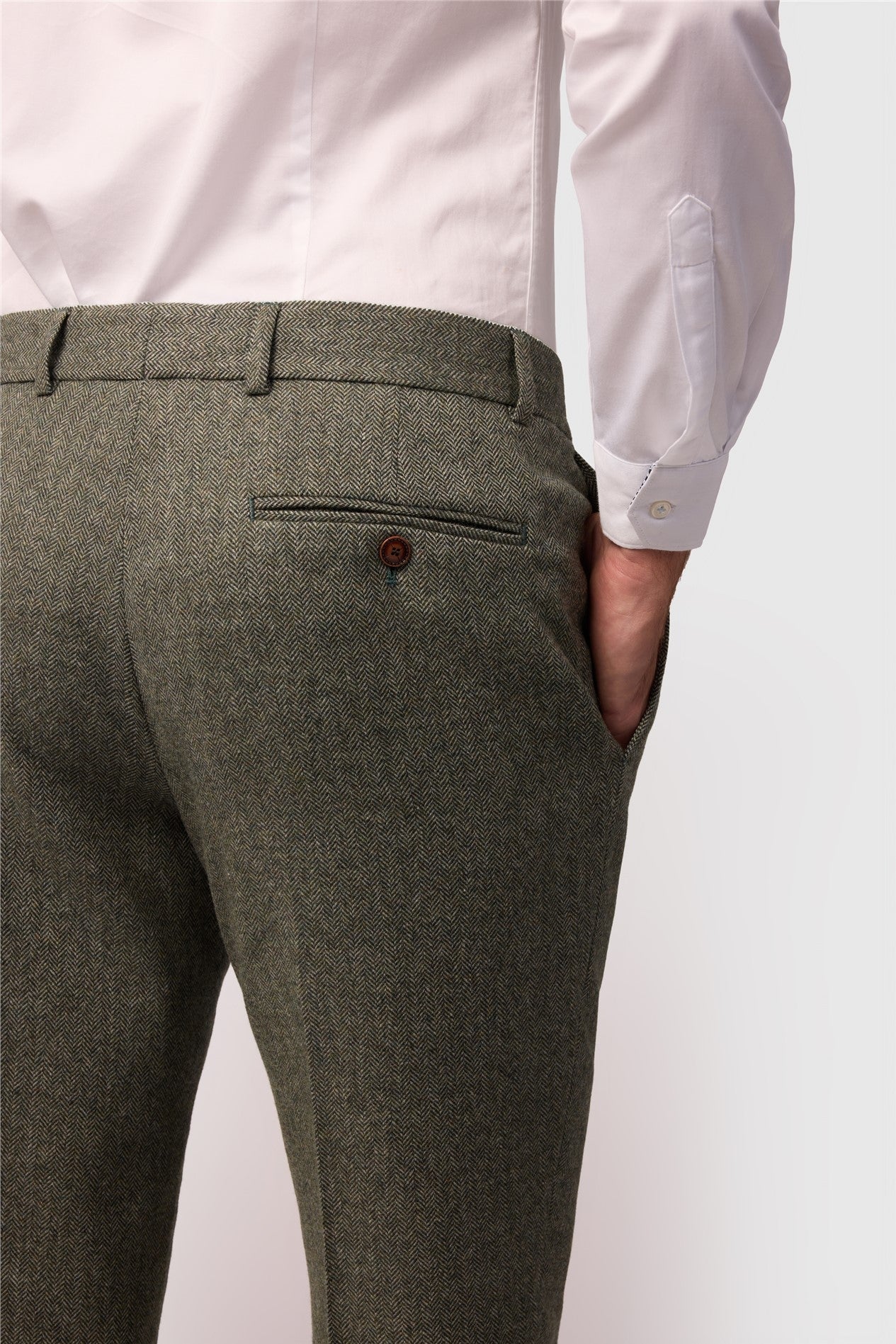 Sage Green Herringbone Men's Suit Trousers Secondary image