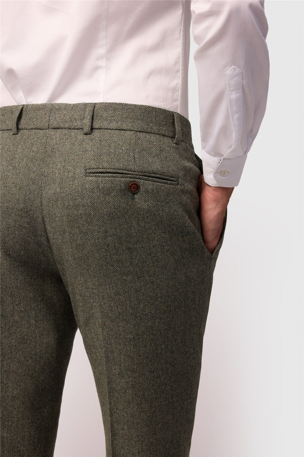 Sage Green Herringbone Men's Suit Trousers