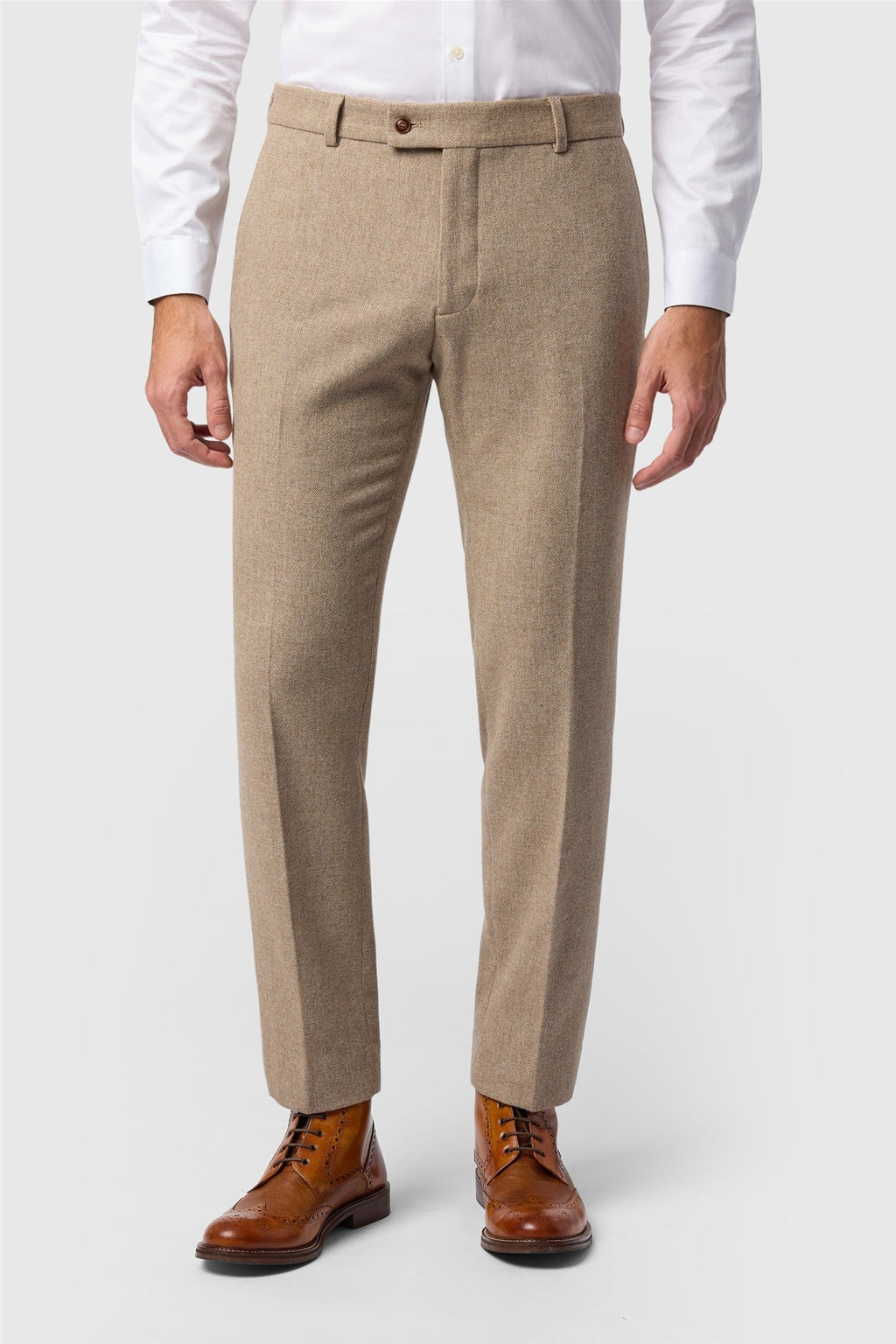 Camel Herringbone Men's Suit Trousers