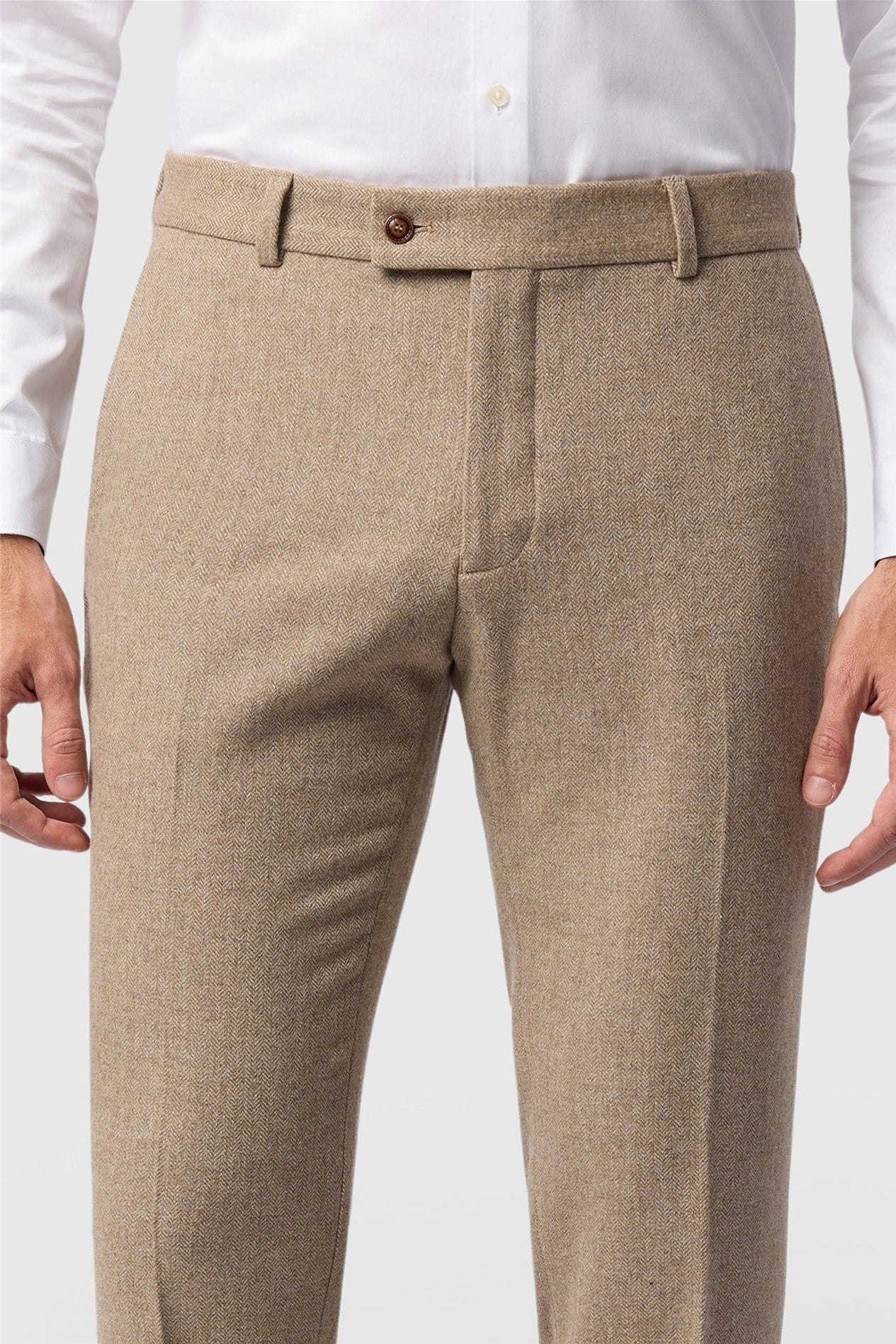 Camel Herringbone Men's Suit Trousers Secondary image