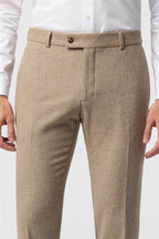 Camel Herringbone Men's Suit Trousers