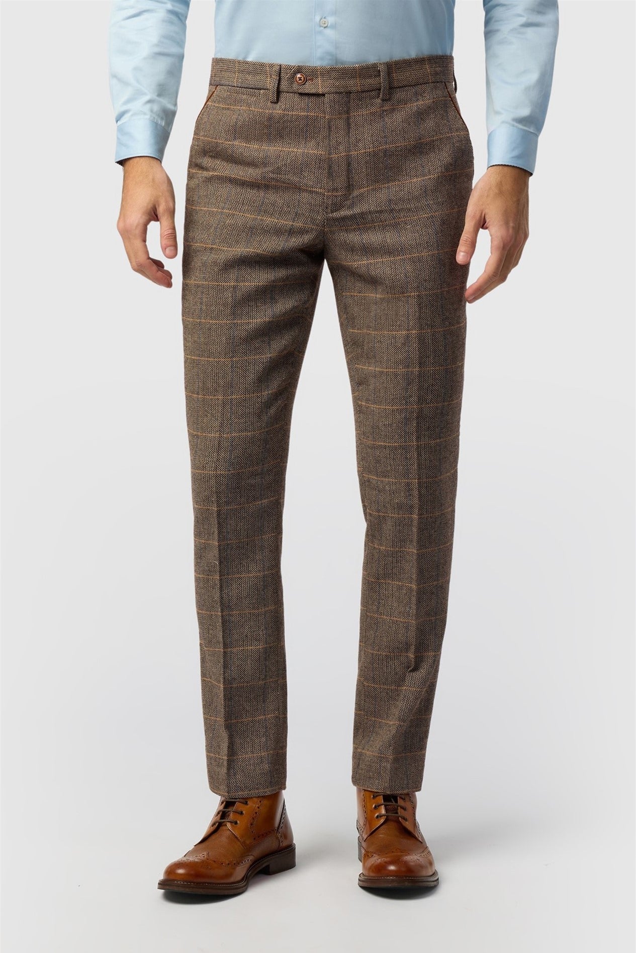 Best Fitted Tan Check Men's Suit Trousers Main image