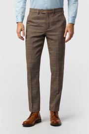 Best Fitted Tan Check Men's Suit Trousers
