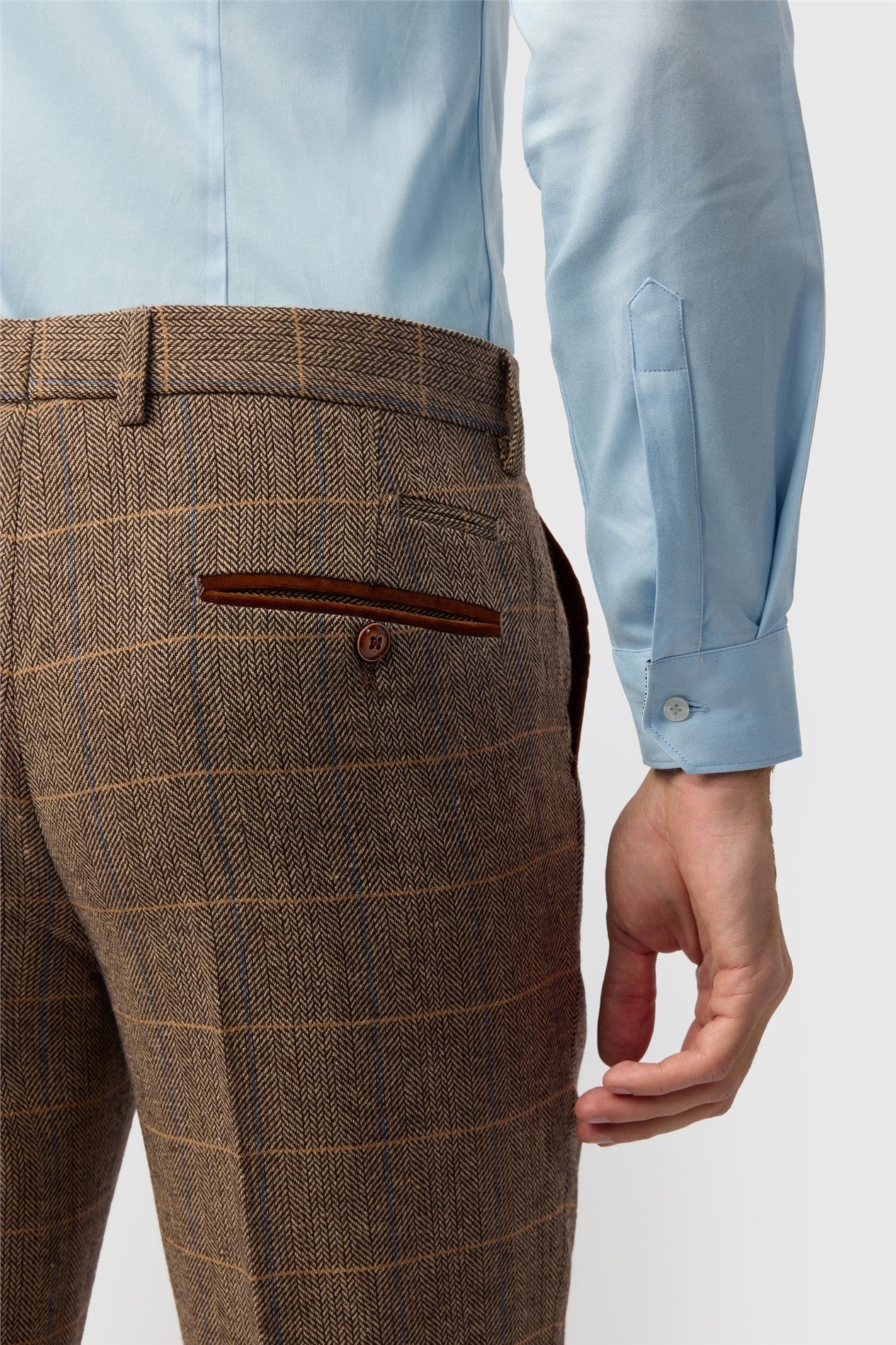 Best Fitted Tan Check Men's Suit Trousers Secondary image