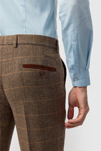 Best Fitted Tan Check Men's Suit Trousers